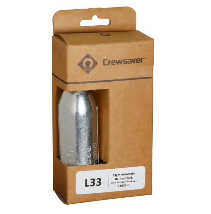 33g standard for CREWSAVER 150N* & 165N lifejackets (Serial #s starting with "L")